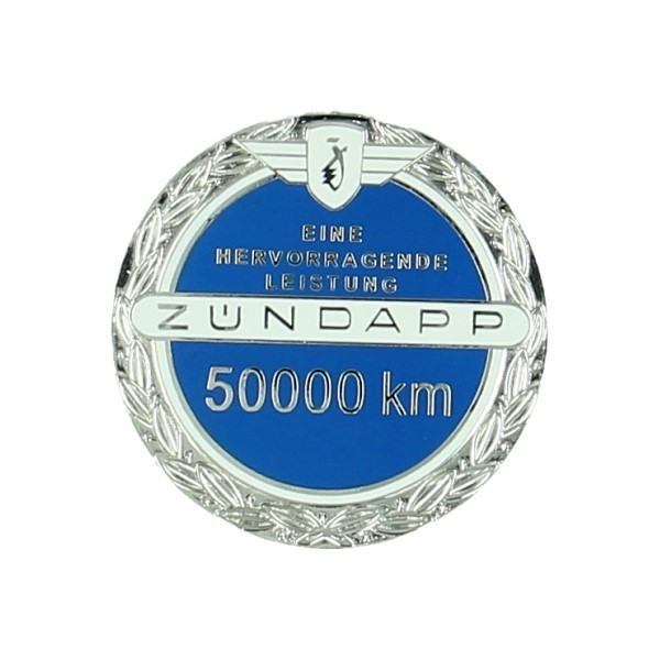 Sticker Zundapp logo 50.000 km Jubileum incl. speldje blauw