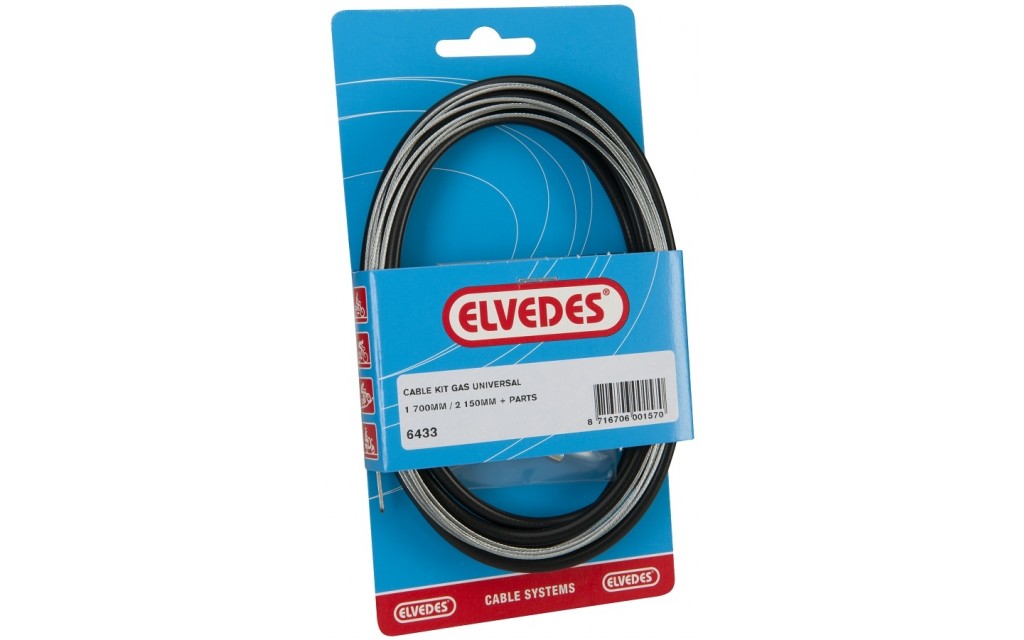 Elvedes universele gas kabelkit 1700mm / 2250mm extra flexibel - zwart