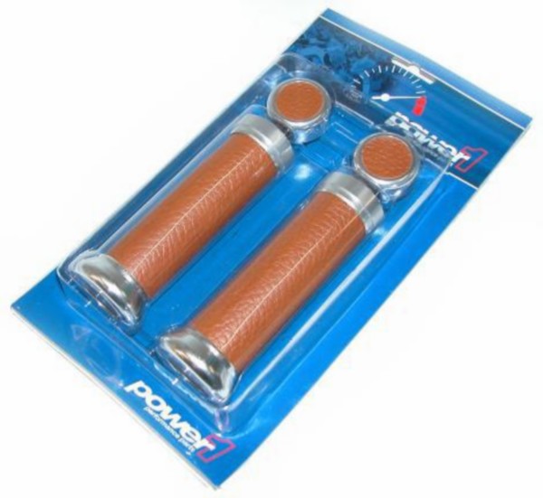 Grip set retro universal leather cognac Power1