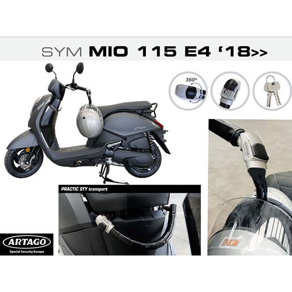 Cable lock handle bar antirobos Sym Mio 50i artago