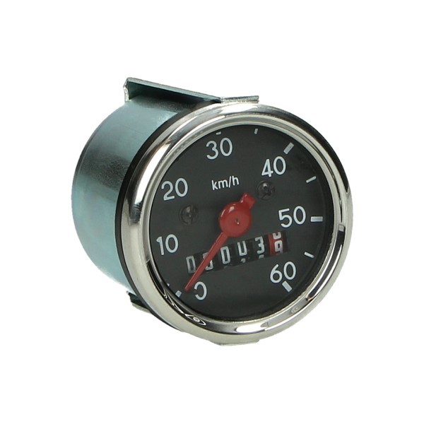 Speedometer clock 60km pu black chrome Honda Camino Kreidler Puch simson Zundapp 48mm
