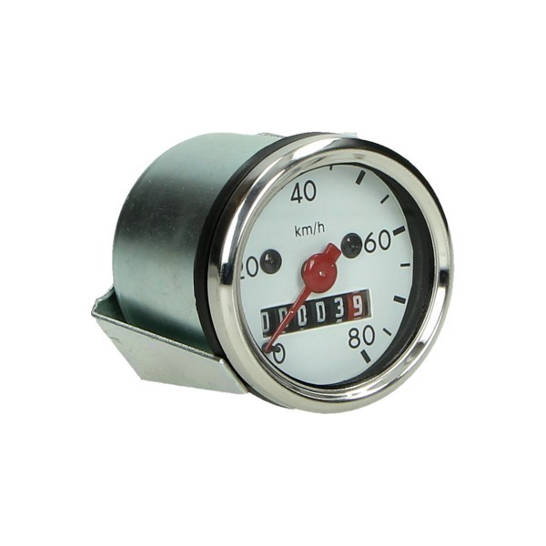 Speedometer clock 80km pu White chrome with lamp Honda Camino Kreidler Puch simson Zundapp 48mm