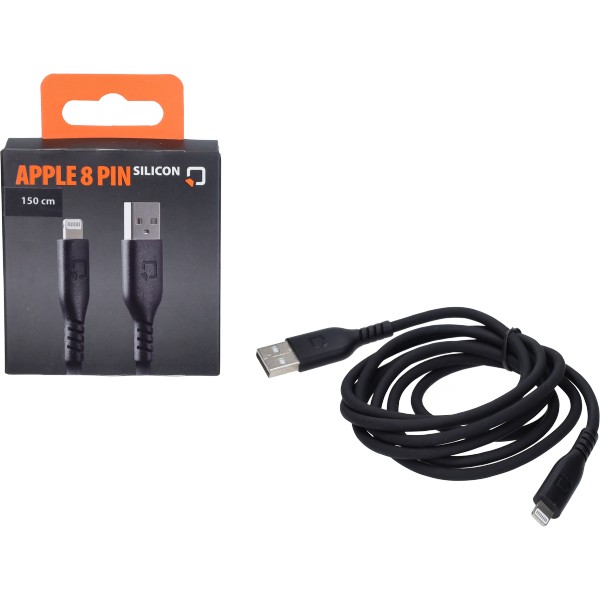 Oplaadkabel Silikon USB A > apple 8 pin 150cm Schwarz optiline 91782