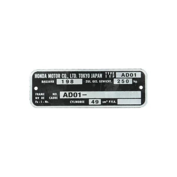 Plaatje framenummer ad01 Honda mt5