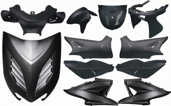 Verkleidung Yahama Yamaha Aerox Mbk Nitro zwart/carbon DMP 11-delig