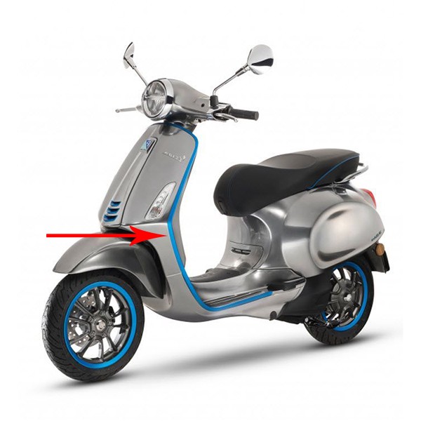 Sierstrip beenschild Vespa Elettrica Primavera Sprint blauw links Piaggio origineel cm2984055