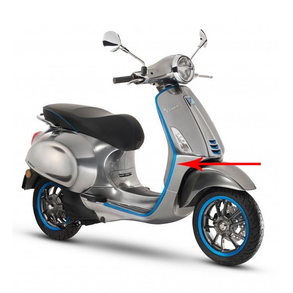 Sierstrip beenschild Vespa Elettrica Primavera Sprint blauw rechts Piaggio origineel cm298705