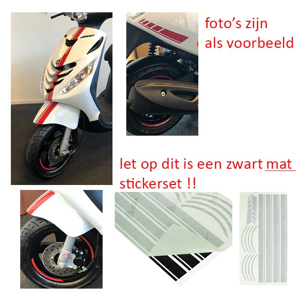 Stickerset sport Piaggio Zip AMG 14-delig mat zwart