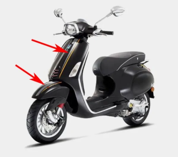 Aufkleber Satz Vordere Scheibe Schutzblech vorne primav/ Sprint antraciet/ orange Piaggio original 606