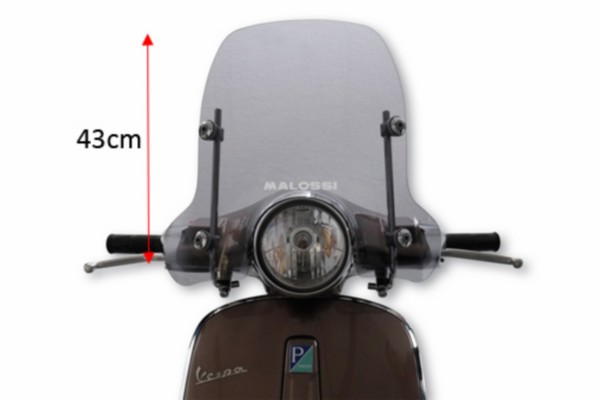 Windscreen + fixation set low Vespa Primavera 43cm smoke Malossi 4516332