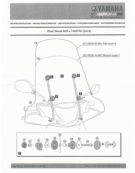 Windscreen+ Setting kitestigingsset Yamaha Neo >2008 Origineel