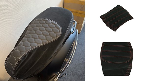 Cover buddyseat Designo black red (sticksels) Alcantara Vespa GTS all Vespa GTS 125cc Vespa GTS 250cc Vespa GTS 300cc