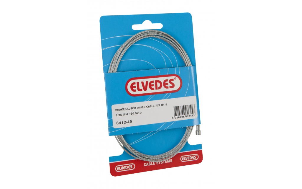 Elvedes clutch binnenkabel 2250mm 7x7 draads Galvanised Ø1,5mm with V-nippel