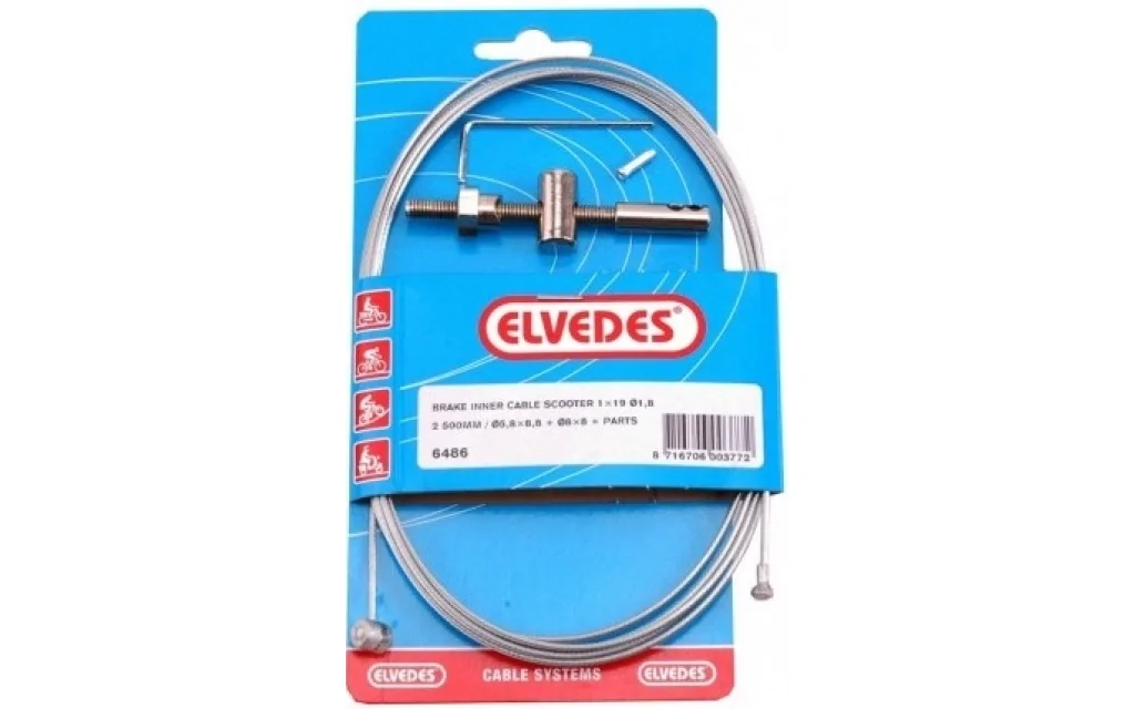 Elvedes scooter brake binnAndkabel  2500mm Galvanised Ø1,8 V-nippel And T-nippel