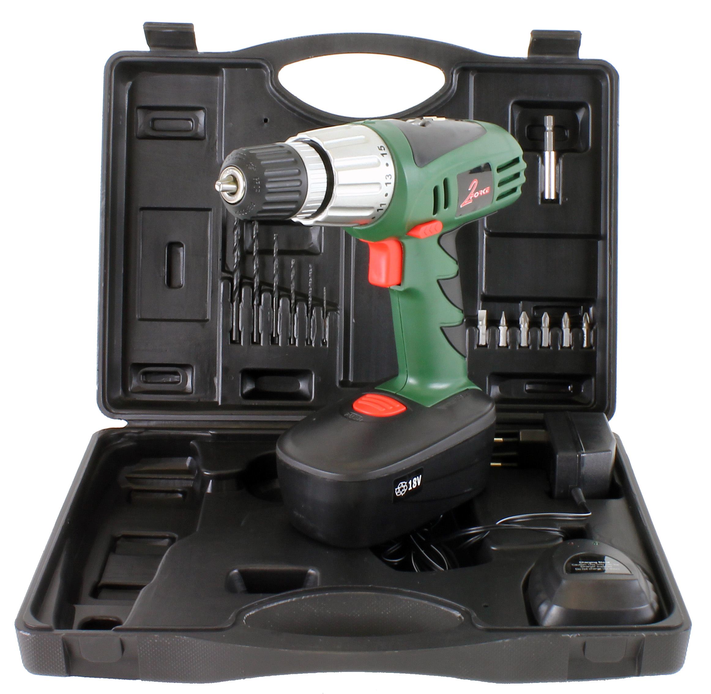 Cordless Drill 18Volt 18 pices 2 Force AB18V + Case
