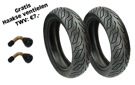 Buitenbanden set Deestonde 120/70-10 & 100/80-10 D825 plus 2 gratis ventiellen