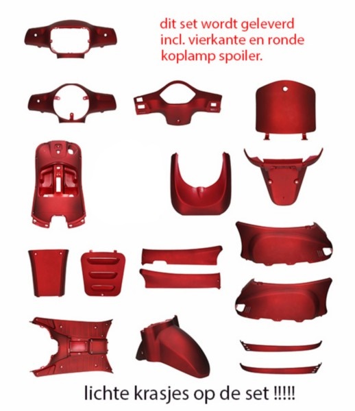 Body work set with damage Roma Riva Vespelini vx50agm China Vespa LX S Napoli red matt 19-delig with damage