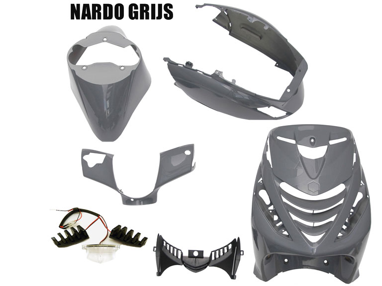 Kappenset Piaggio Zip 2000 NARDO GREY met led verlichting voorfront 5 delig