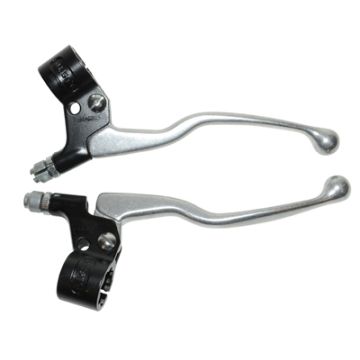 Hendelset (17 cm greeplengte)universeel zwart/aluminium met spiegelgat lusito onder andere Puch Maxi-Honda Camino
