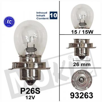 Lamp S3 P26S 12V 15W kraag 10 stuks-93263