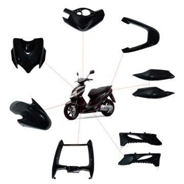 Kappenset Yamaha Jog/MBK Mach G metallic zwart DMP 9-delig