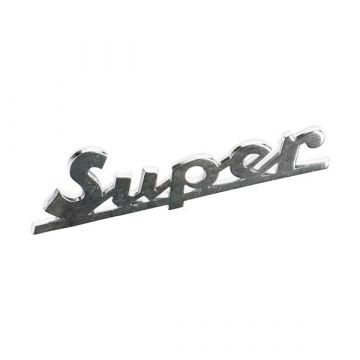 Sticker/logo woord voorfront/scherm  Vespa ( Super) aluminium- Vespa Super 125 (vanaf 1965)/Vespa Super 150 (1965->)