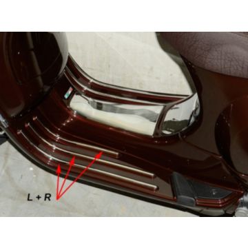 Treeplank stripset chroom in plaats van rubber DMP- Vespa LX/LXV/S 50-125-150 voorzijde