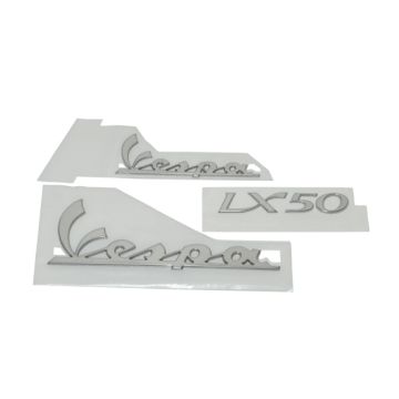 Stickerset/embleemset 3D dik Vespa LX-50 chroom 3/delig