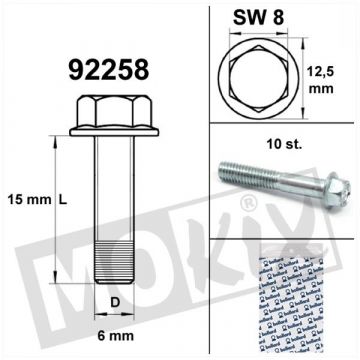Flens carter bouten M6x15mm lengte (SW8) blank 10 stuks