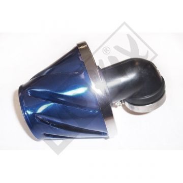 Powerfilter/luchtfilter open universeel Helix 28/35mm aansluiting carburateur onder hoek van 90 graden blauw