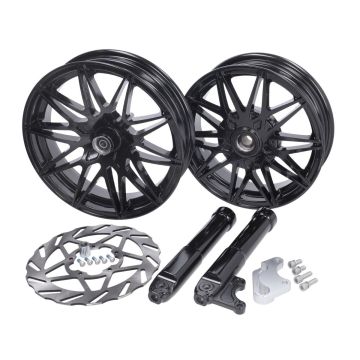 Velgenset oversized compleet met remschijf en verlengde onderpoten glans zwart geschikt voor Piaggio Zip 2000