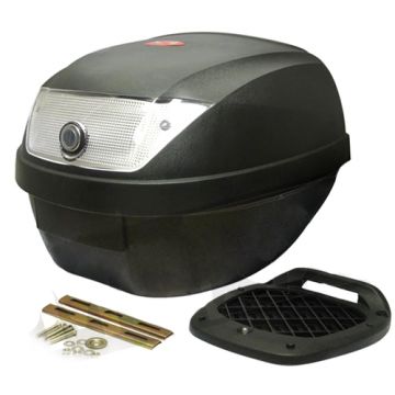 Topkoffer 28 liter matzwart met slede universeel WR KXM (witte reflector)