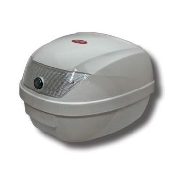 Topkoffer 28 liter glanswit met slede universeel WR KXM (witte reflector)