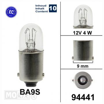 Lamp 12V BA9S 4W CE-keur 10 stuks