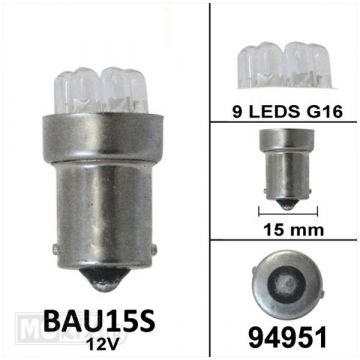 Lamp 12V BAU15S 9 leds G16 oranje Bollard