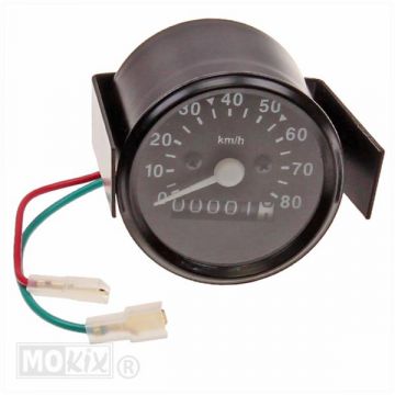 Kilometertellerklok universeel rond 60mm 80km/u model VDO zwart Elec