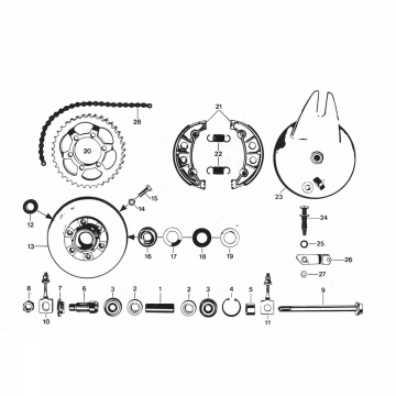 Achternaaf - Achtertandwiel - Ketting Zundapp 529 alle types
