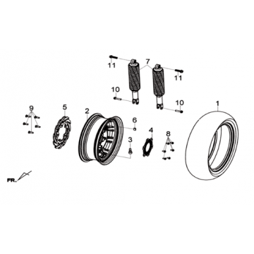 Achterwiel/ achtertelescoop Sym Joymax 300I ABS E3 2014-2016