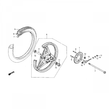 Achterwiel - Achtertandwiel Honda MB50/MB80