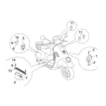 Accu - Claxon - Startrelais Vespa GTV 250 IE 4V