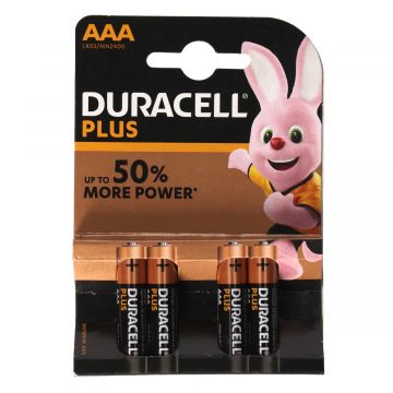 Batterij 1,5 Volt AAA Duracell 4 stuks