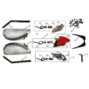 Motorschermen - Achterlicht - Knipperlichten achterzijde BTC Bellagio (12 inch) 19 zwart