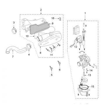 Carburateur- Luchtfilter Peugeot Vivacity 3 2-takt