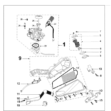 Carburateur Peugeot Speedfight 3 50 4-takt AC Grijs