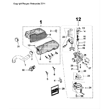 Carburateur Peugeot Speedfight 4 50 2-takt LC zwartgroen