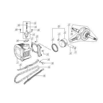 Cilinder - Zuiger - Krukas Kymco New Dink 4-takt donkergrijs