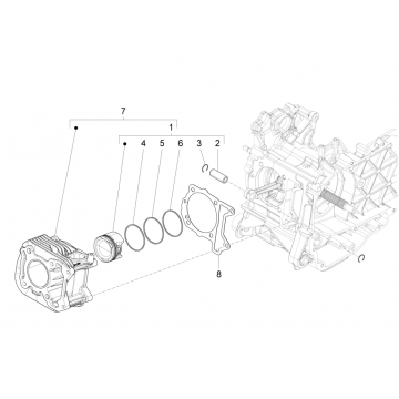 Cilinder - Zuiger Vespa Sprint 50 4-takt IGET 3V Euro 4