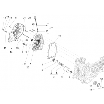 Vliegwieldeksel- Oliefilter - Peilstok Vespa Sprint 125 3V IE ABS