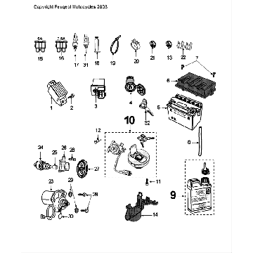 Elektrische delen - Bendix - Startmotor - Accu Peugeot Speedfight 4 50 2-takt LC zwartrood