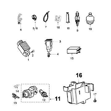 Elektrische delen - Bendix - Startmotor - Accu Peugeot Ludix 10 Zwart